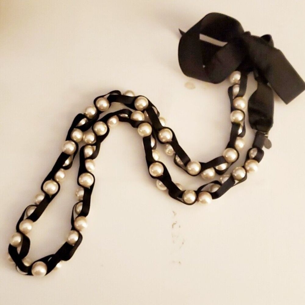 AEO American Eagle Pearls And Black Ribbon Necklace